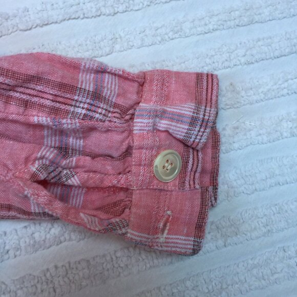 Tancredi & Morgen Women's Large Split Neck 2/4 Sleeve Pink Plaid Linen Tunic Top - Picture 6 of 6